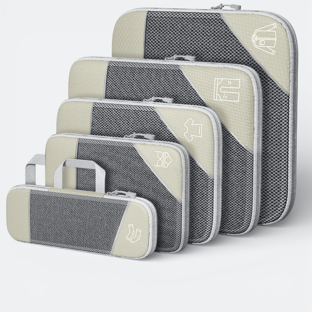 Organisateur De Valise Compressible Gris & Ivoire Clair - | AïtaVia