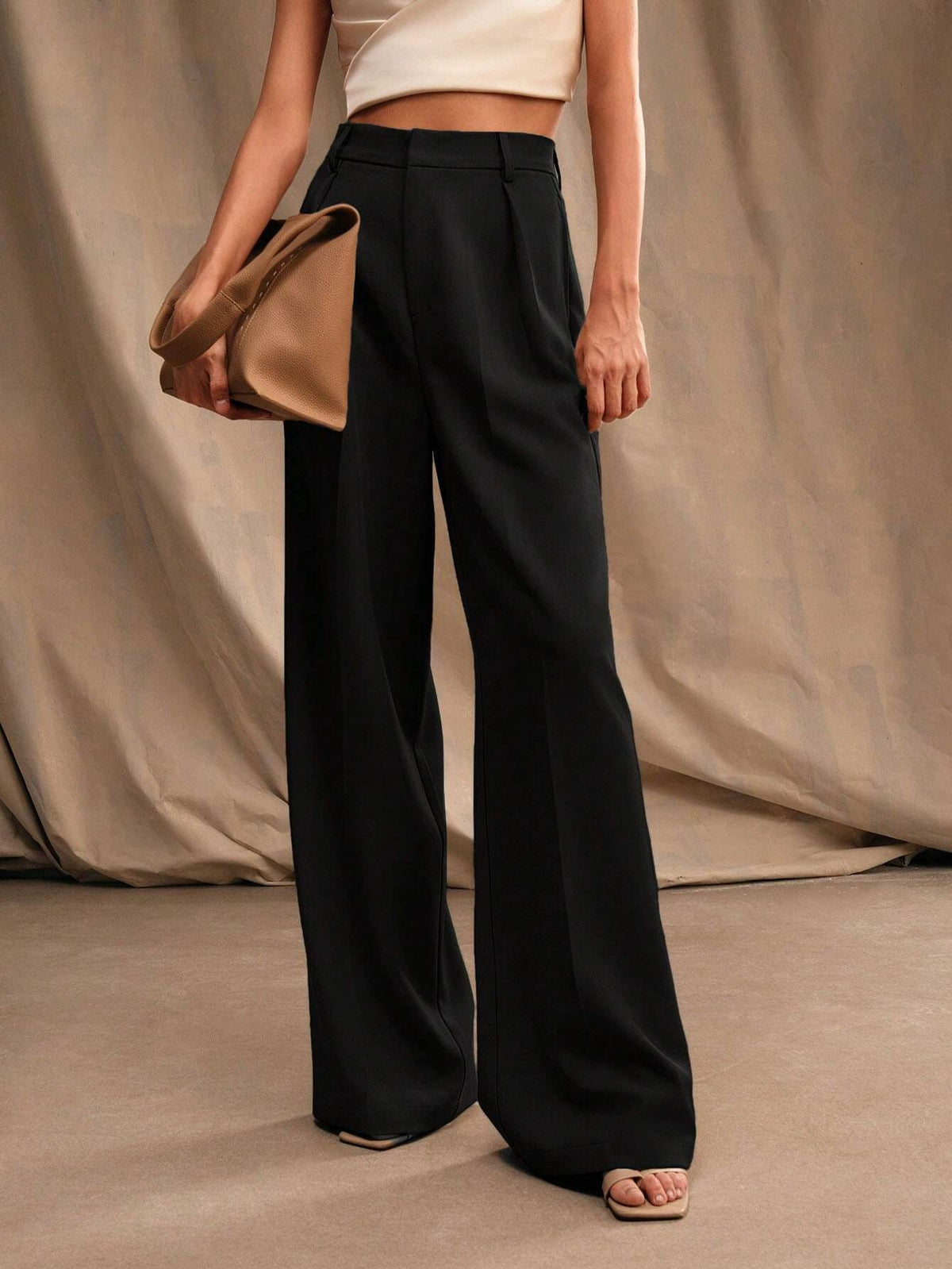 Pantalon large plissé taille haute pour Femme