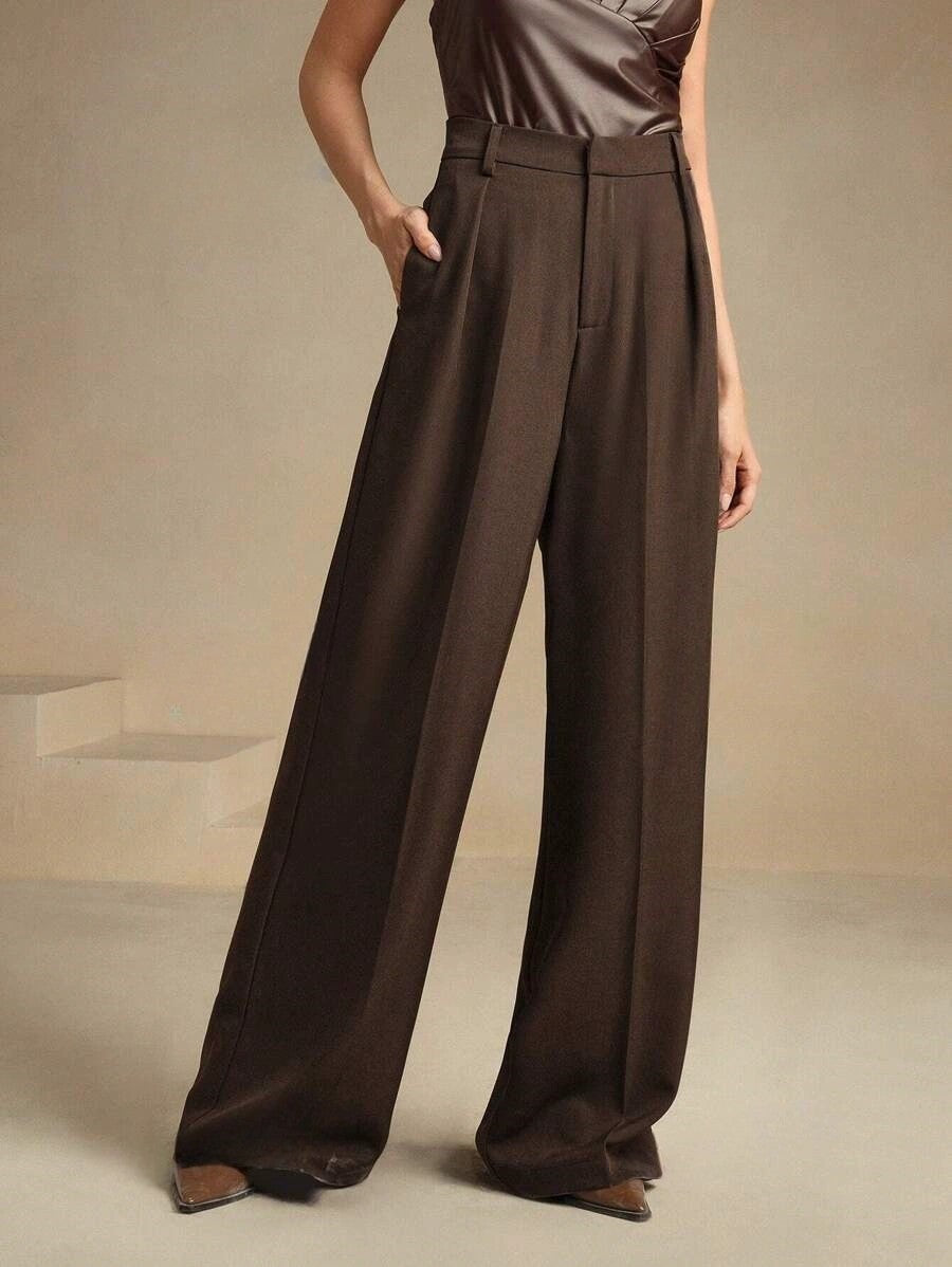 Pantalon large plissé taille haute pour Femme