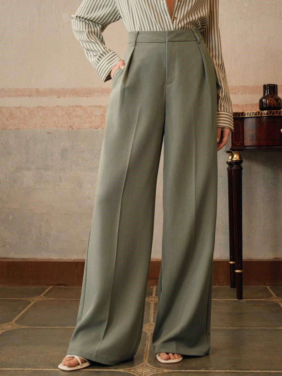 Pantalon large plissé taille haute pour Femme