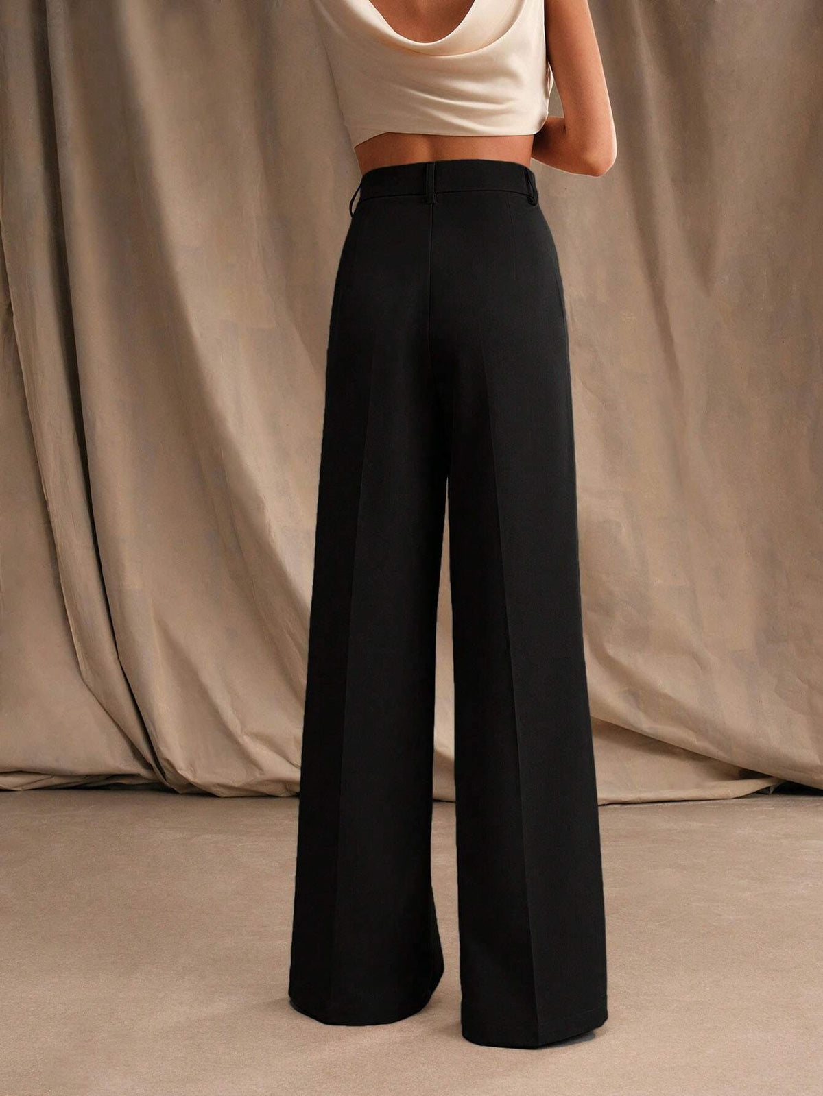 Pantalon large plissé taille haute pour Femme