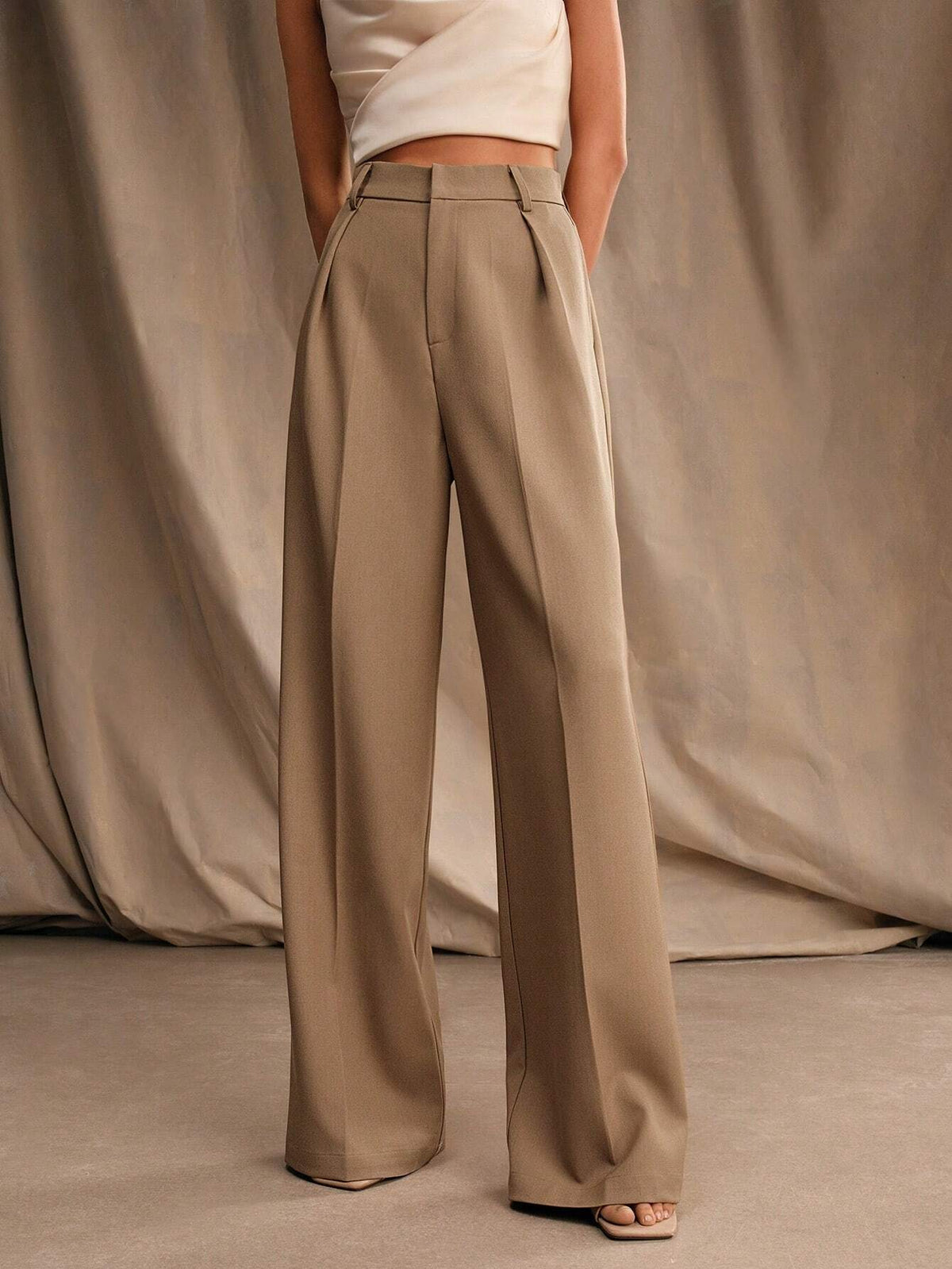 Pantalon large plissé taille haute pour Femme