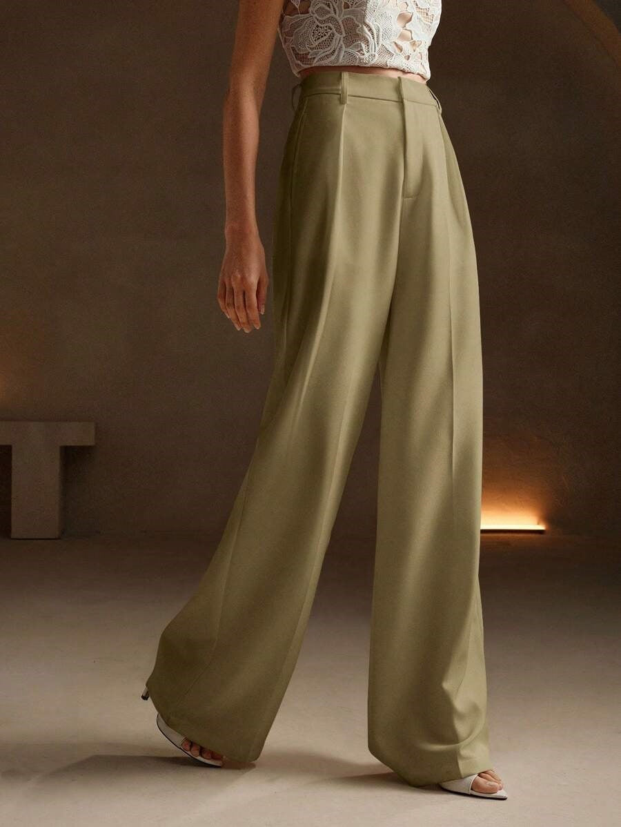 Pantalon large plissé taille haute pour Femme