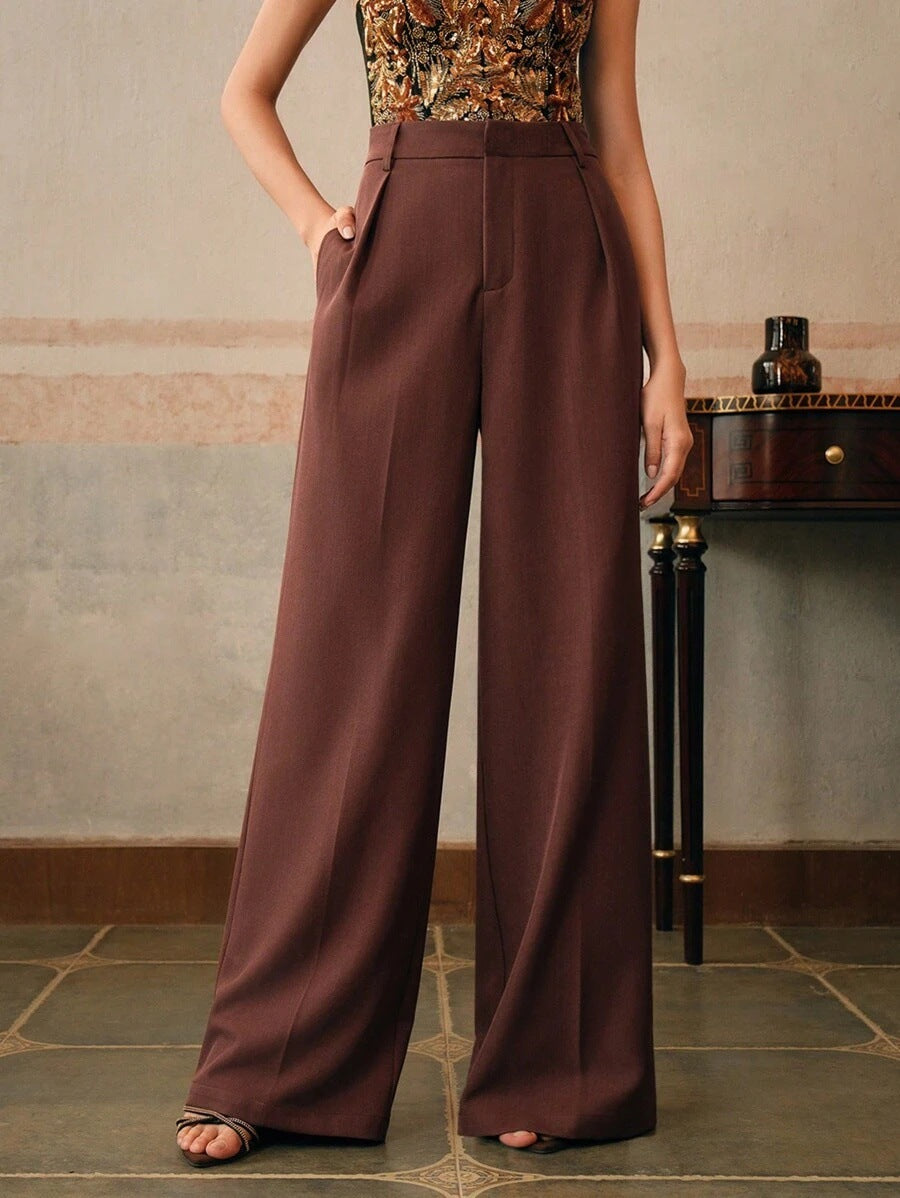 Pantalon large plissé taille haute pour Femme