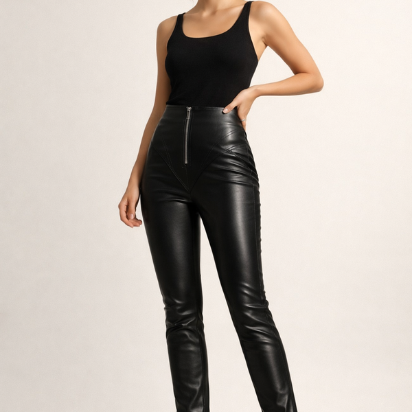 Pantalon Slim Taille Haute Effet Cuir pour Femme Élégante
