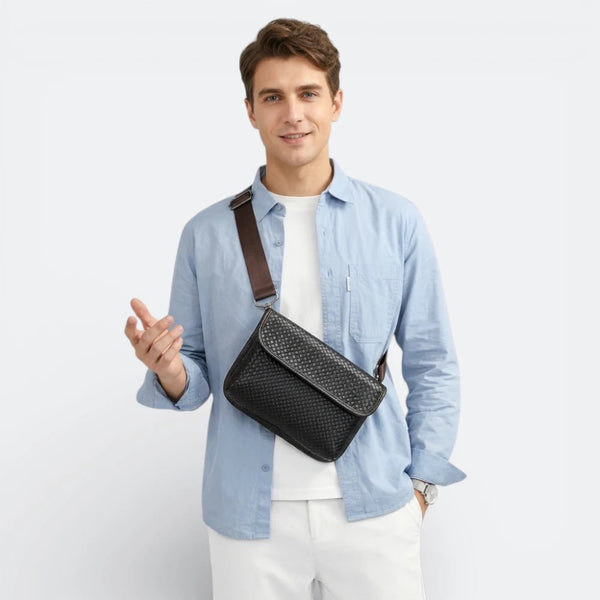 Petit Sac Bandoulière en Cuir Homme Noir & Brun Rosé - | AïtaVia