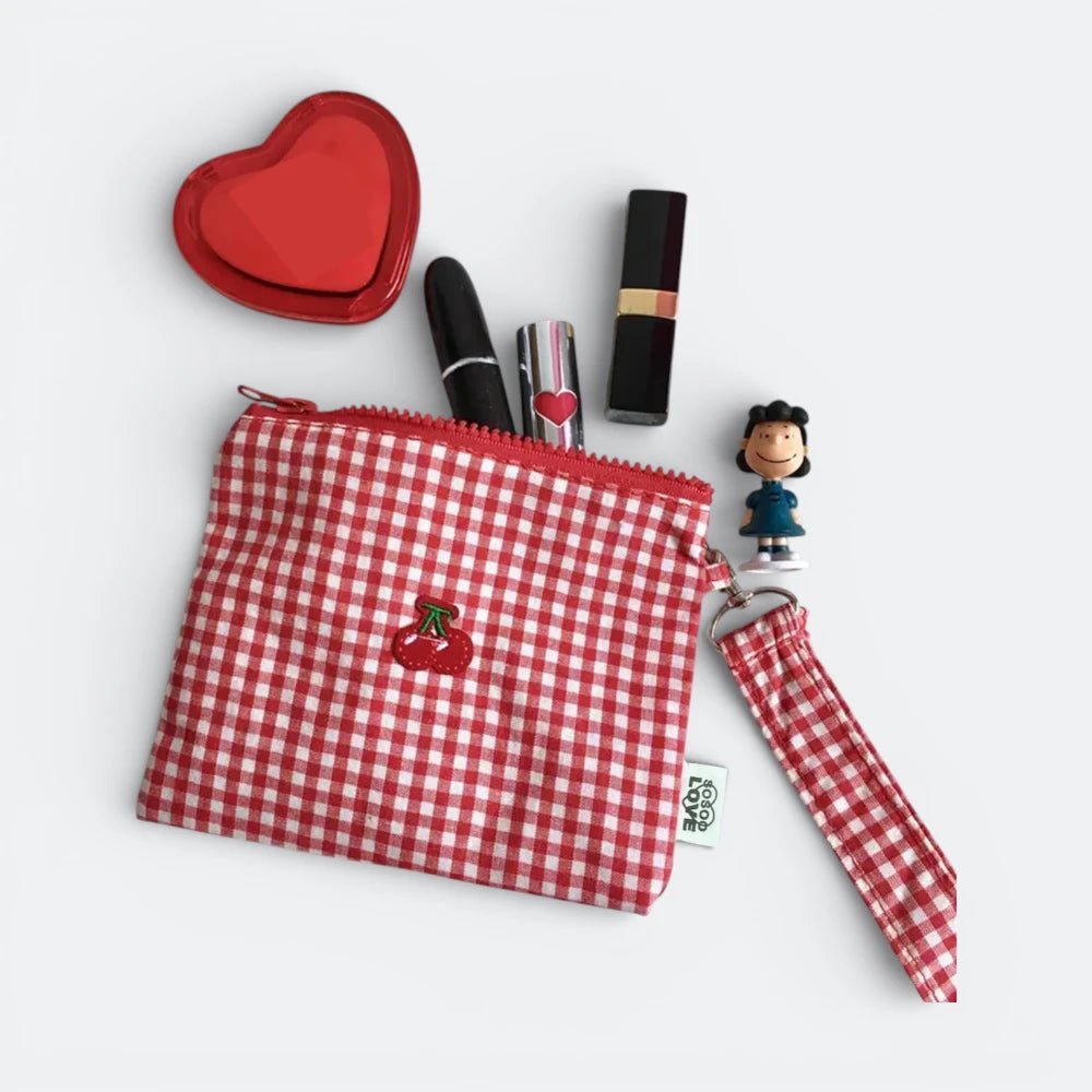 Petite Trousse Maquillage en Toile Vichy Rouge - | AïtaVia