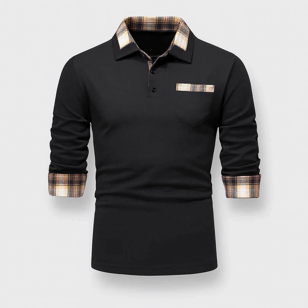 Polo Hommes à Manches Longues et Col Patchwork Élégant