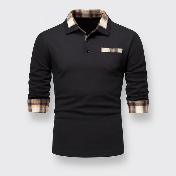 Polo Hommes à Manches Longues et Col Patchwork Élégant