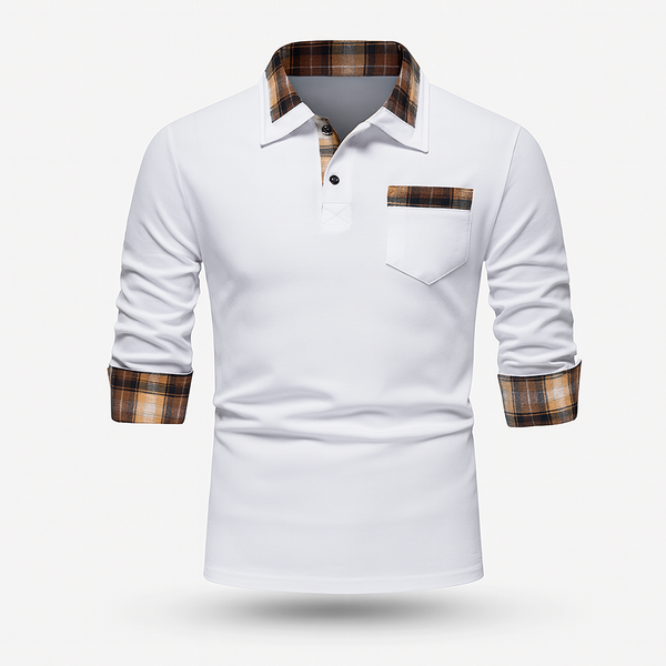 Polo Hommes à Manches Longues et Col Patchwork Élégant