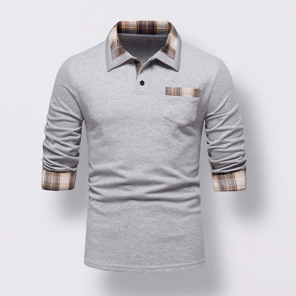 Polo Hommes à Manches Longues et Col Patchwork Élégant