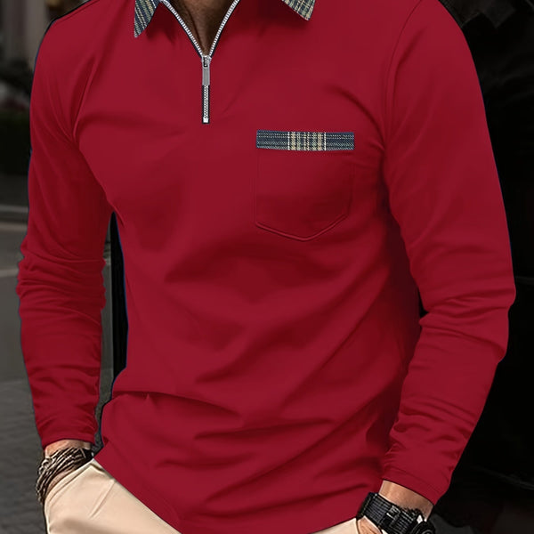Polo Manches Longues - Col Zippé - Carreaux - Élégant
