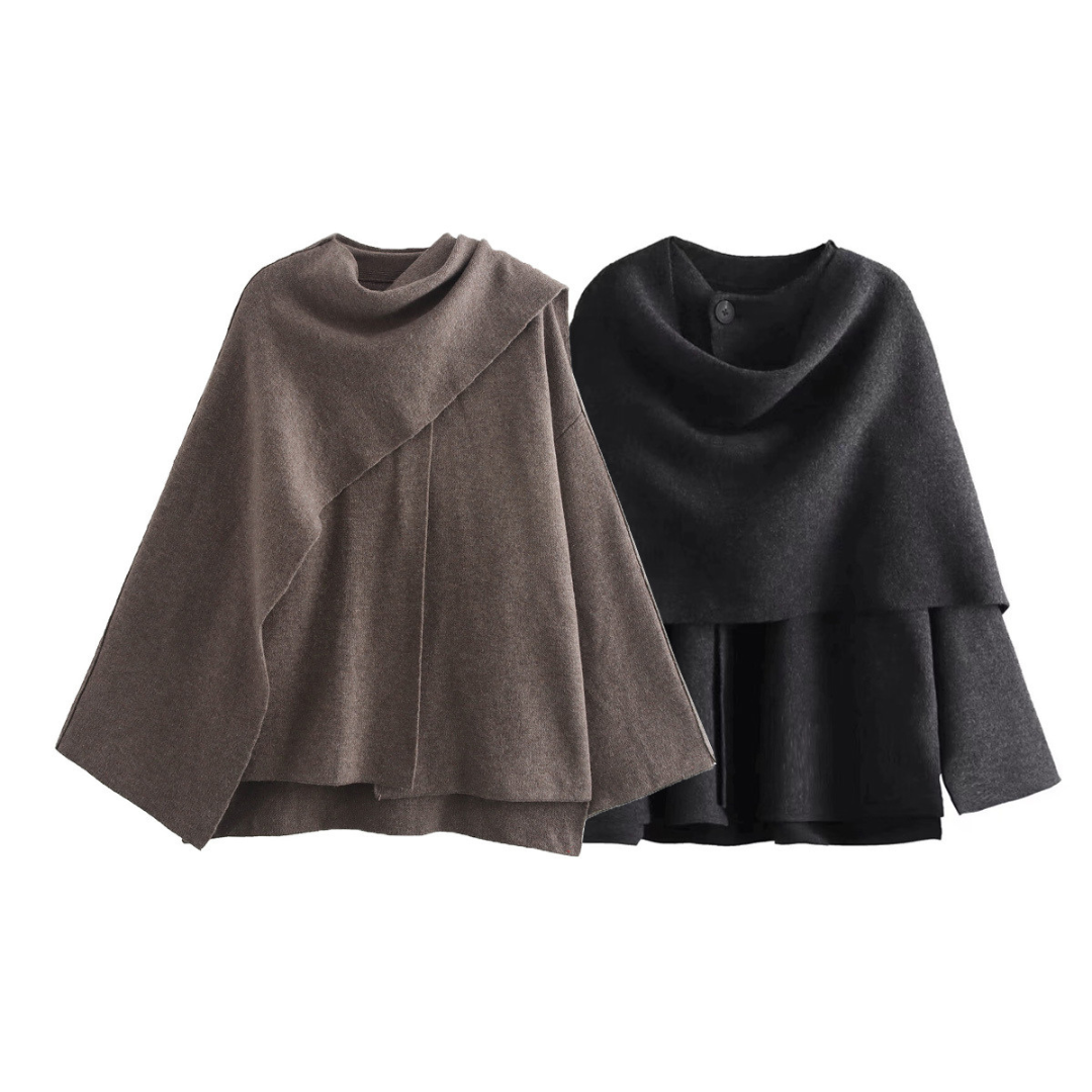 Poncho Emma - Asymétrique, Chic, Chaud