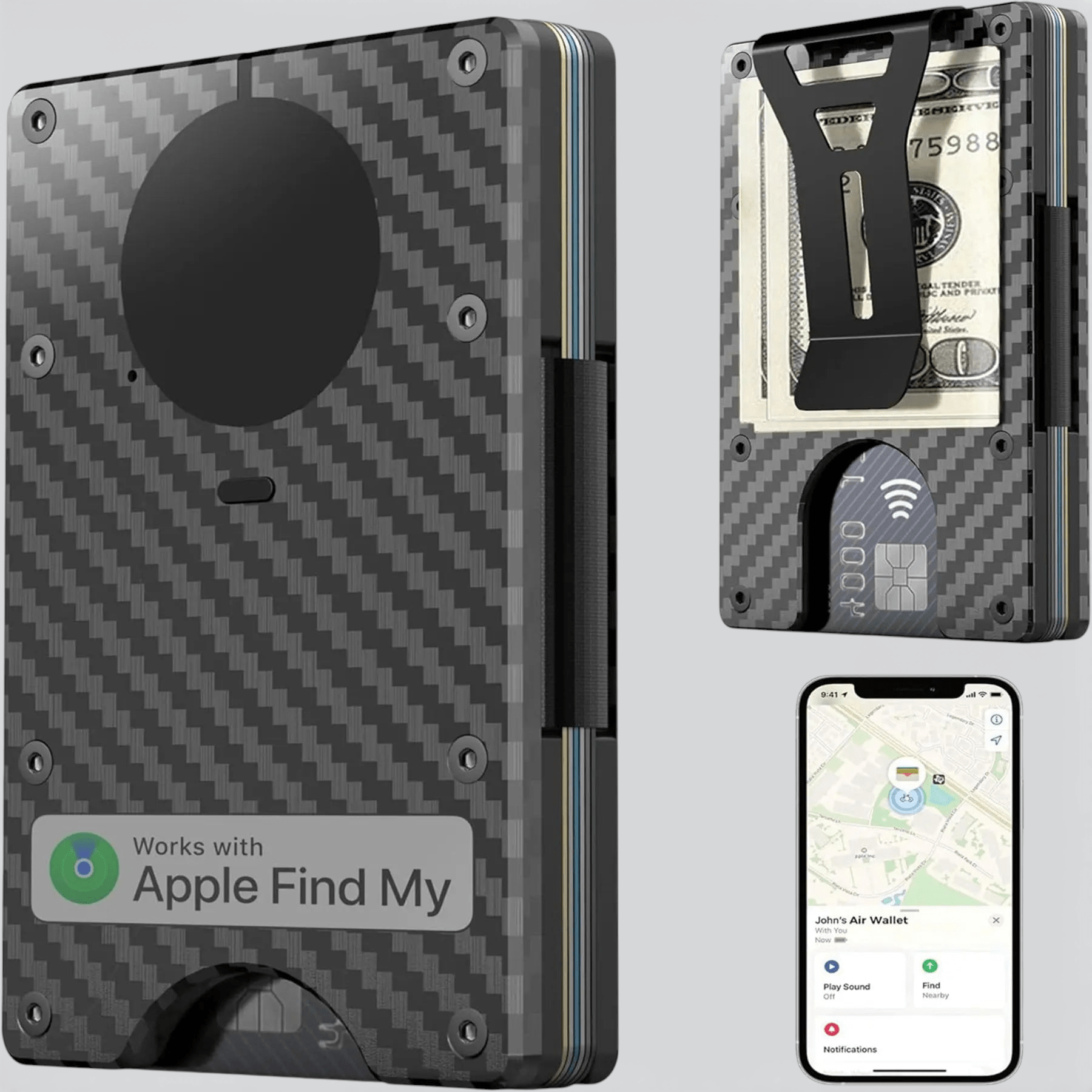 Protège Carte Sans Contact et Localisation Motif Carbone - | AïtaVia