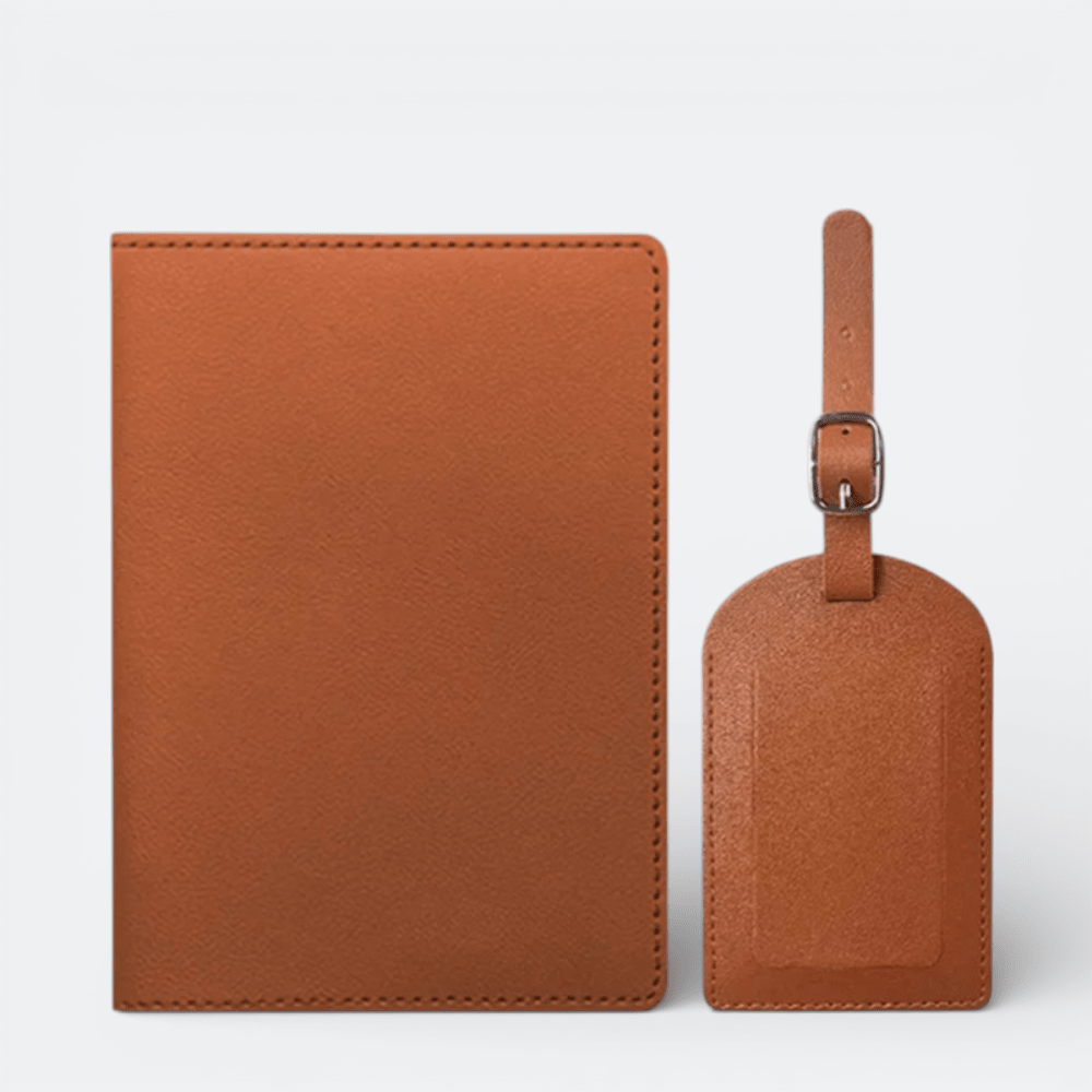 Protège Passeport et Étiquette Valise Marron Roux - | AïtaVia
