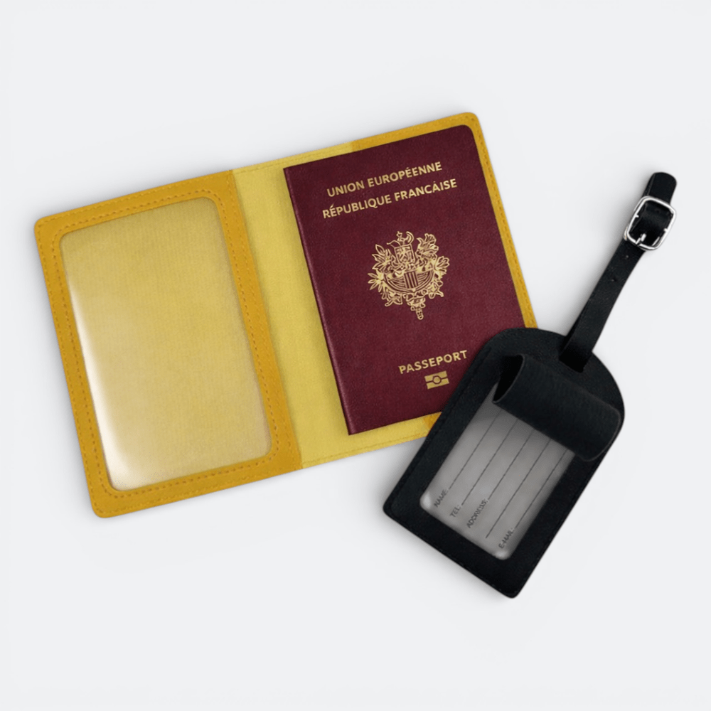 Protège Passeport et Étiquette Valise Noir Charbon - | AïtaVia