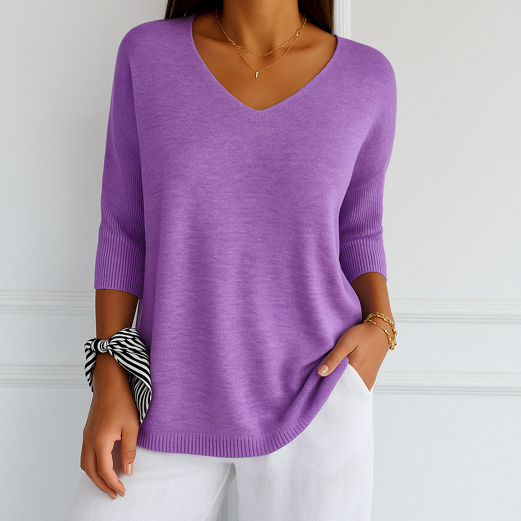 Pull Col V Femme - Maille Fine - Doux & Élégant