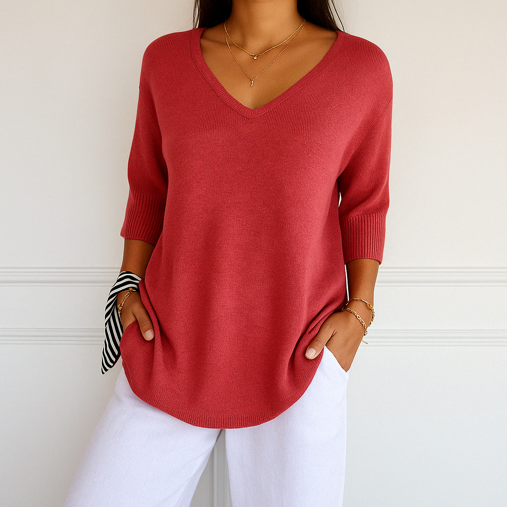 Pull Col V Femme - Maille Fine - Doux & Élégant