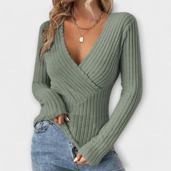 Pull Femme Élégant Col V Twist Manches Longues – Confort Quotidien