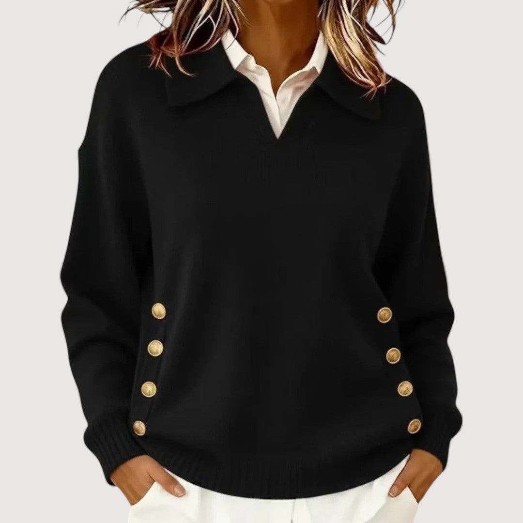 Pull Femme Manches Longues – Col Boutonné Élégant Classique