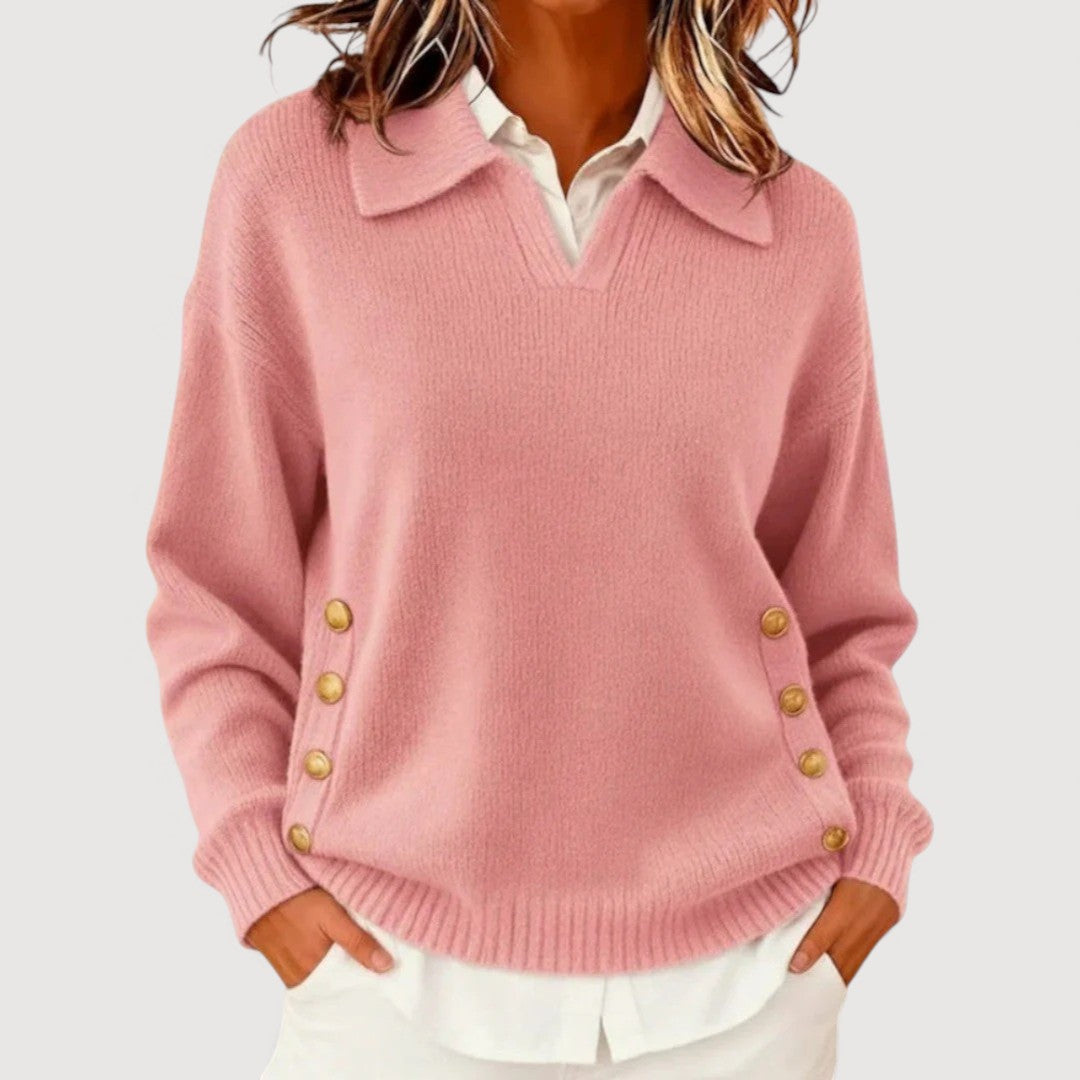 Pull Femme Manches Longues – Col Boutonné Élégant Classique