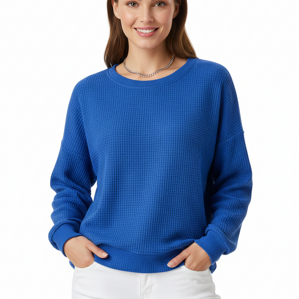 Pull Femme Oversize Confortable – Style Maille Waffle Décontracté