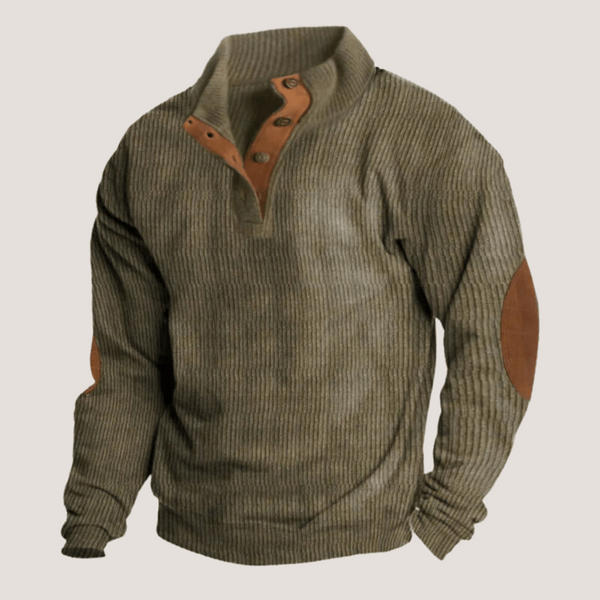 Pull Homme Décontracté – Col Montant & Coudières Élégantes