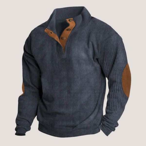 Pull Homme Décontracté – Col Montant & Coudières Élégantes