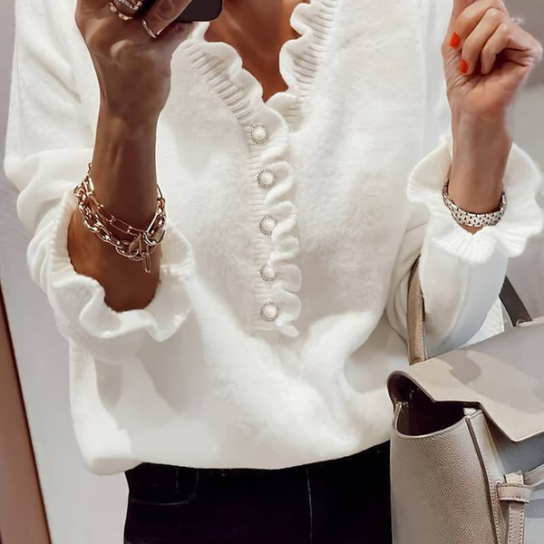 Pull-over Col V Boutonné pour Femmes - Élégance Confort