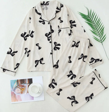 Pyjama Femme Manches Longues – Chemise Boutonnée Motif Rubanst
