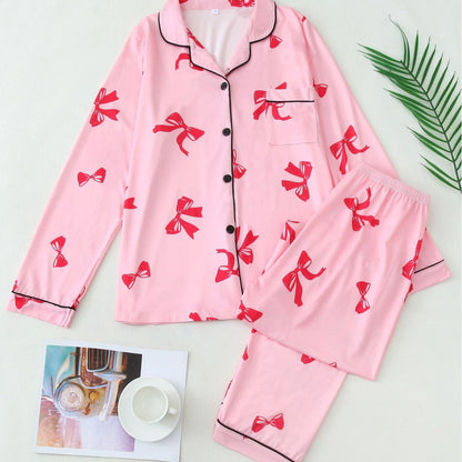 Pyjama Femme Manches Longues – Chemise Boutonnée Motif Rubanst