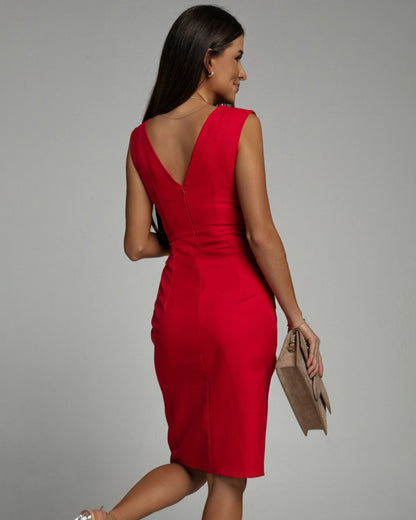 Robe Cocktail Midi pour Femmes - Col V Élégant et Coupe Flatteuse