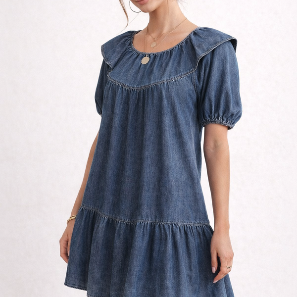 Robe Courte en Jean pour Femmes avec Manches Bouffantes