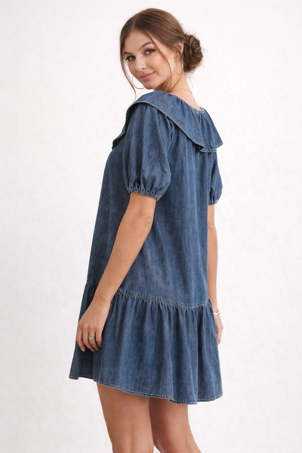 Robe Courte en Jean pour Femmes avec Manches Bouffantes