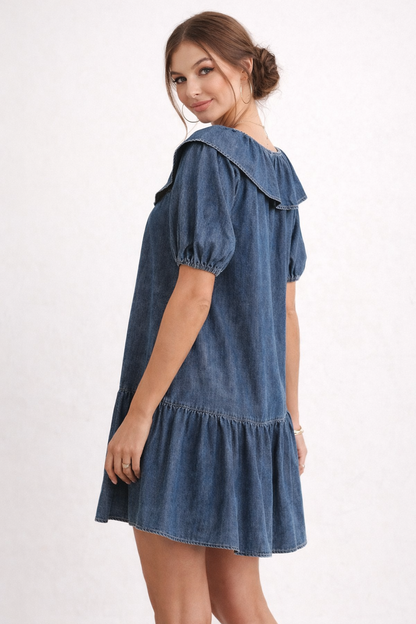 Robe Courte en Jean pour Femmes avec Manches Bouffantes