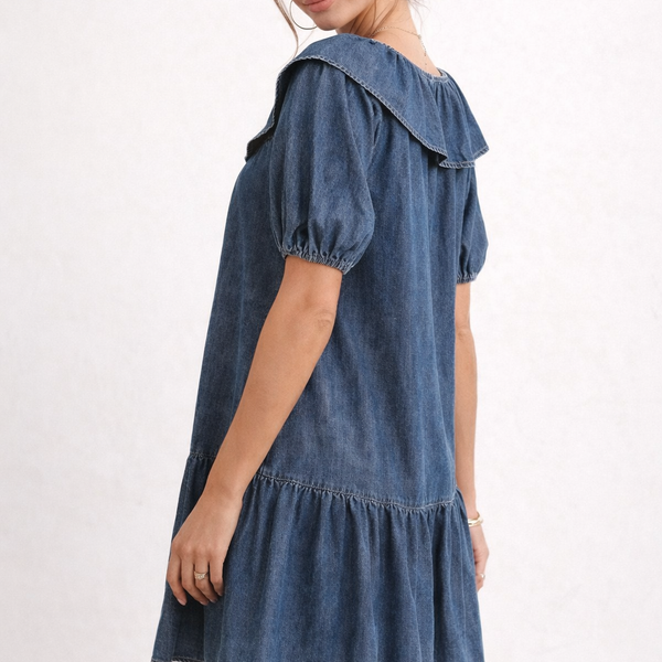 Robe Courte en Jean pour Femmes avec Manches Bouffantes