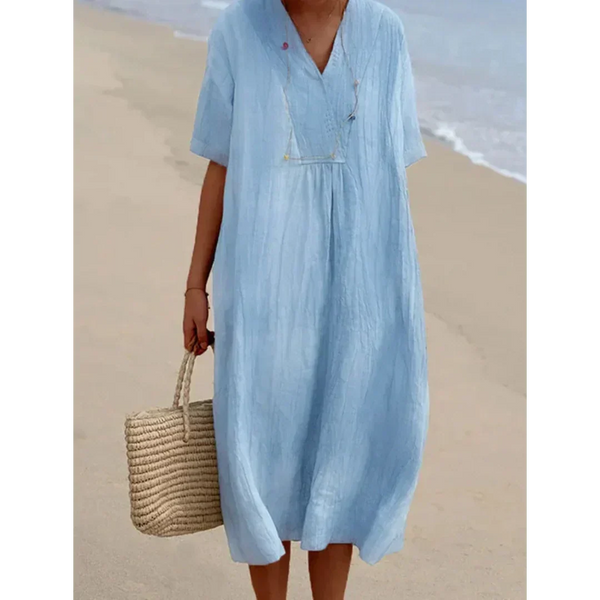 Robe de plage fluide midi pour femmes – Élégance estivale décontractée