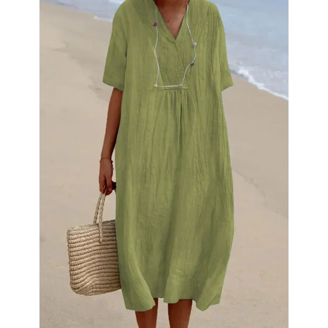 Robe de plage fluide midi pour femmes – Élégance estivale décontractée