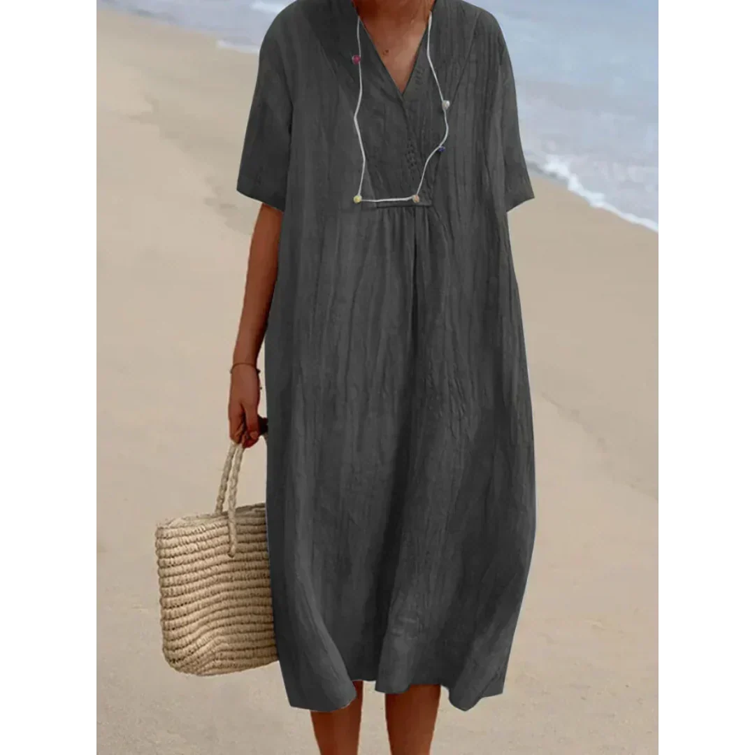 Robe de plage fluide midi pour femmes – Élégance estivale décontractée
