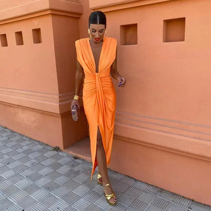 Robe de Soirée Drapée - Décolleté V Profond | Chic et Élégante