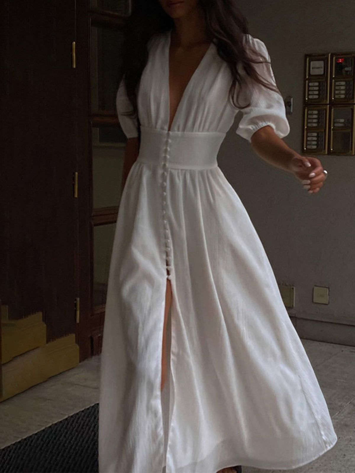 Robe Longue Élégante Femme - Décolleté V Pour Soirées d'Été