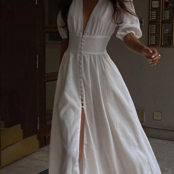 Robe Longue Élégante Femme - Décolleté V Pour Soirées d'Été