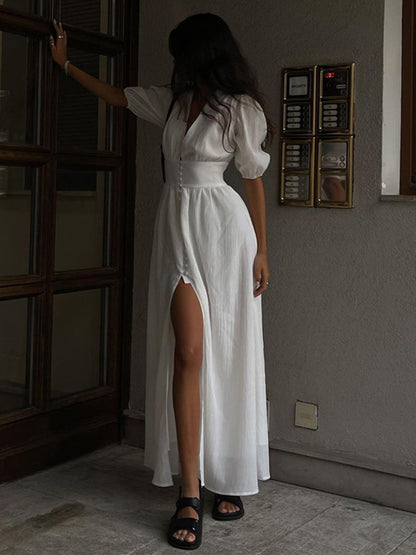 Robe Longue Élégante Femme - Décolleté V Pour Soirées d'Été