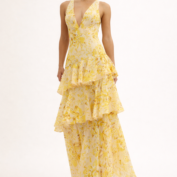 Robe Longue Fleurie Élégante à Volants pour Femmes