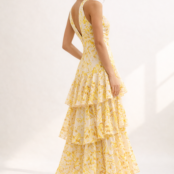 Robe Longue Fleurie Élégante à Volants pour Femmes