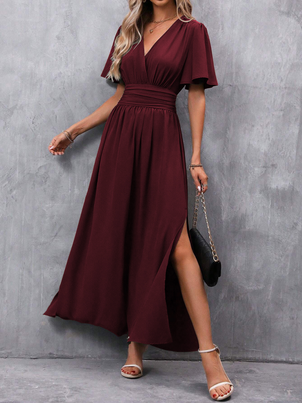 Robe Longue Élégante pour Femme - Jupe Fluide, Ceinture Flatteuse pour Soirées et Cérémonies