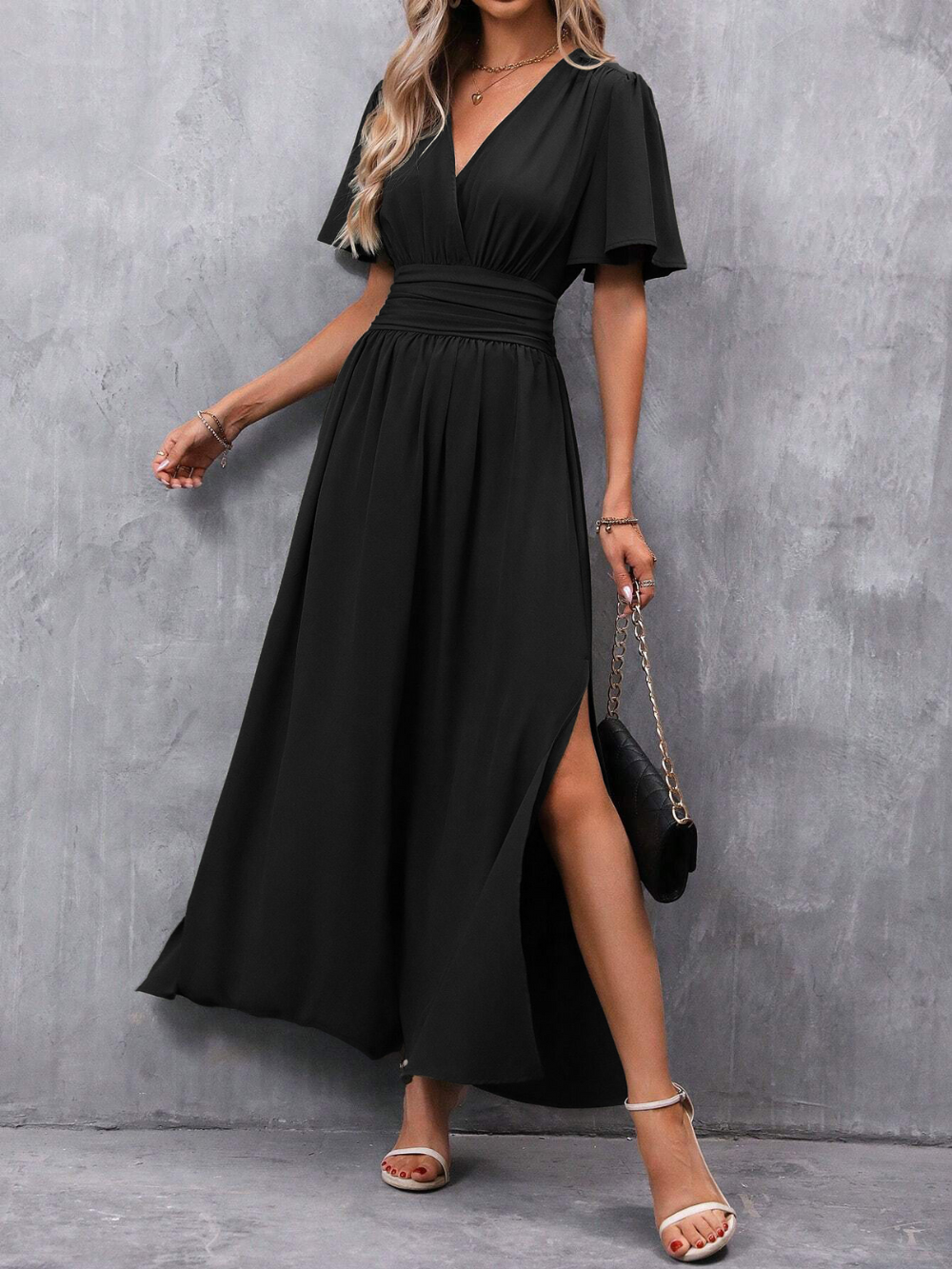 Robe Longue Élégante pour Femme - Jupe Fluide, Ceinture Flatteuse pour Soirées et Cérémonies