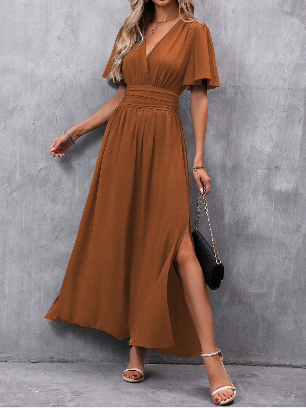 Robe Longue Élégante pour Femme - Jupe Fluide, Ceinture Flatteuse pour Soirées et Cérémonies