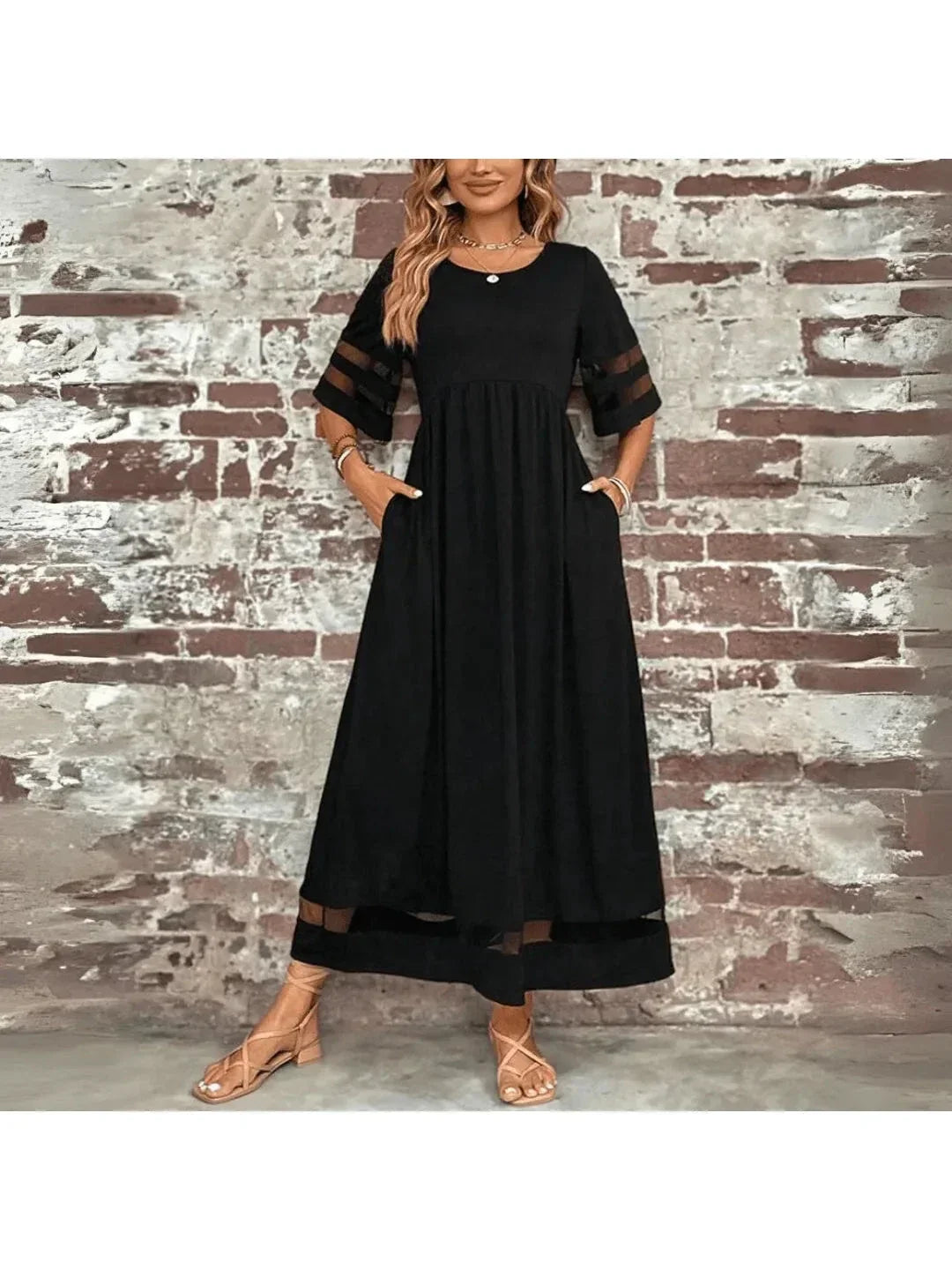 Robe Maxi Femme Élégante – Silhouette Évasée avec Poches