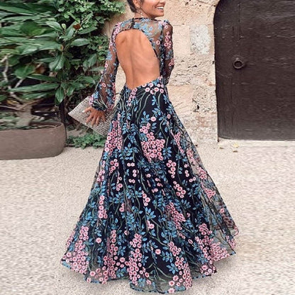 Robe Maxi Dos Nu Fleurie Vintage pour Femme - Saturnina